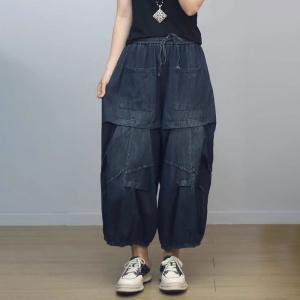 Baggy Drawstring Waist Stone Wash Dad Jeans