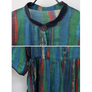 Blue Stripes Loose Ramie Tied Hawaii Dress