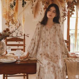 Loose-Fit Printed Backless Fishtail Pajamas Dress