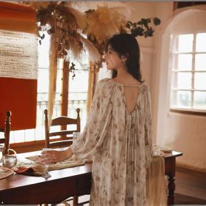 Loose-Fit Printed Backless Fishtail Pajamas Dress