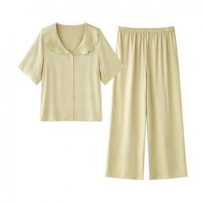 Embroidery Petal Collar Silky Nighties Sets