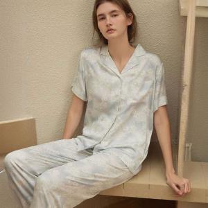 Pastel Colors Pints Silk Blouse with Long Pajamas Pants