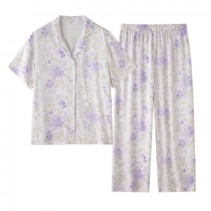 Pastel Colors Pints Silk Blouse with Long Pajamas Pants