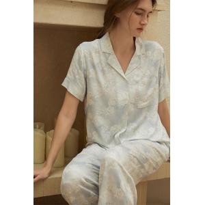 Pastel Colors Pints Silk Blouse with Long Pajamas Pants