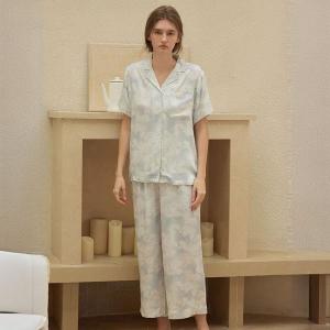 Pastel Colors Pints Silk Blouse with Long Pajamas Pants