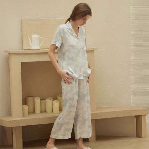 Pastel Colors Pints Silk Blouse with Long Pajamas Pants