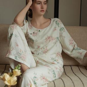 Beading Collar Loose Long Elegant Nightgowns Sets