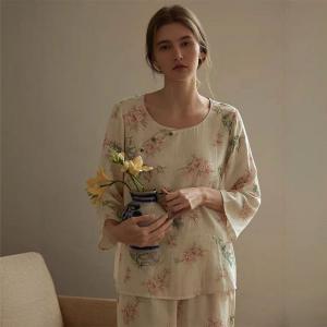 Beading Collar Loose Long Elegant Nightgowns Sets