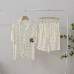 Koala Patterned Pocket Pajamas Shirt with Silky Shorts
