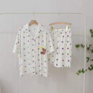 Koala Patterned Pocket Pajamas Shirt with Silky Shorts