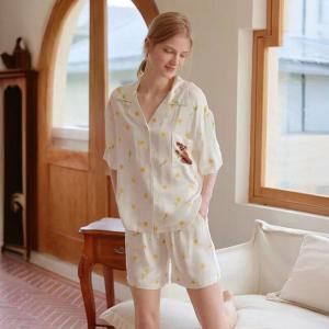 Koala Patterned Pocket Pajamas Shirt with Silky Shorts