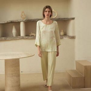 Frog Buttons Eastern Long Silk Sleepwear Sets