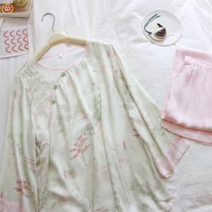 Frog Buttons Eastern Long Silk Sleepwear Sets