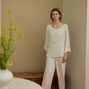 Frog Buttons Eastern Long Silk Sleepwear Sets