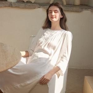 Embroidered Collar Crochet Silk One Piece Pajamas