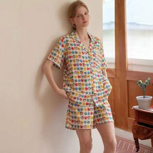 Cartoon and Heart Patterned Pajamas Shirt with Shorts