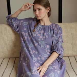 Flowers Prints Plus Size Cotton Violet Pajamas Dress