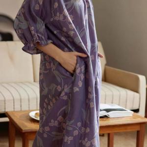 Flowers Prints Plus Size Cotton Violet Pajamas Dress