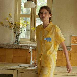 Knitting Elephant Patchwork Nightgown with Yellow Long Pants