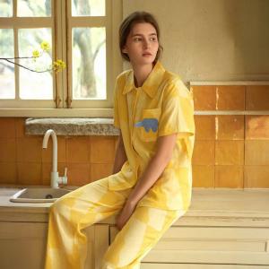 Knitting Elephant Patchwork Nightgown with Yellow Long Pants