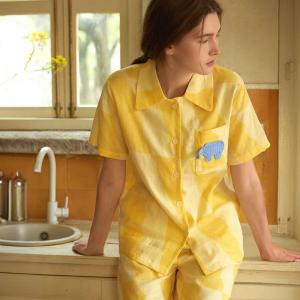 Knitting Elephant Patchwork Nightgown with Yellow Long Pants
