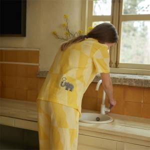 Knitting Elephant Patchwork Nightgown with Yellow Long Pants