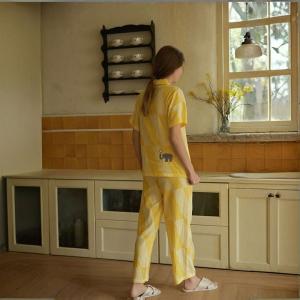 Knitting Elephant Patchwork Nightgown with Yellow Long Pants