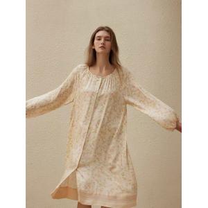 Crew Neck Silk Long Sleeves Floral Night Dress