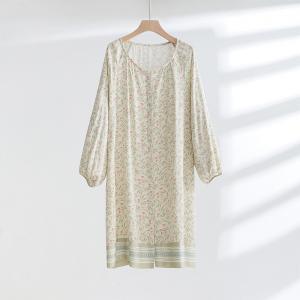Crew Neck Silk Long Sleeves Floral Night Dress