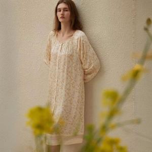 Crew Neck Silk Long Sleeves Floral Night Dress