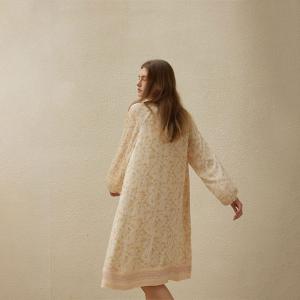 Crew Neck Silk Long Sleeves Floral Night Dress