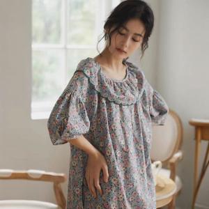 Lotus Leaf Collar Back Slit Loose Floral Home Dress