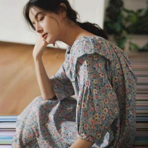 Lotus Leaf Collar Back Slit Loose Floral Home Dress