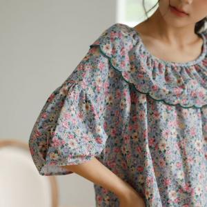 Lotus Leaf Collar Back Slit Loose Floral Home Dress