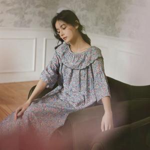 Lotus Leaf Collar Back Slit Loose Floral Home Dress