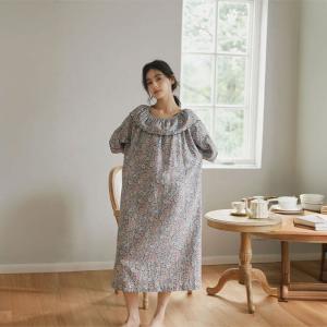 Lotus Leaf Collar Back Slit Loose Floral Home Dress