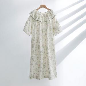 Lotus Leaf Collar Back Slit Loose Floral Home Dress