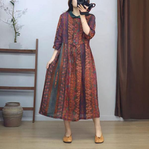 Peter Pan Collar Floral Tied Waist Beach Dress