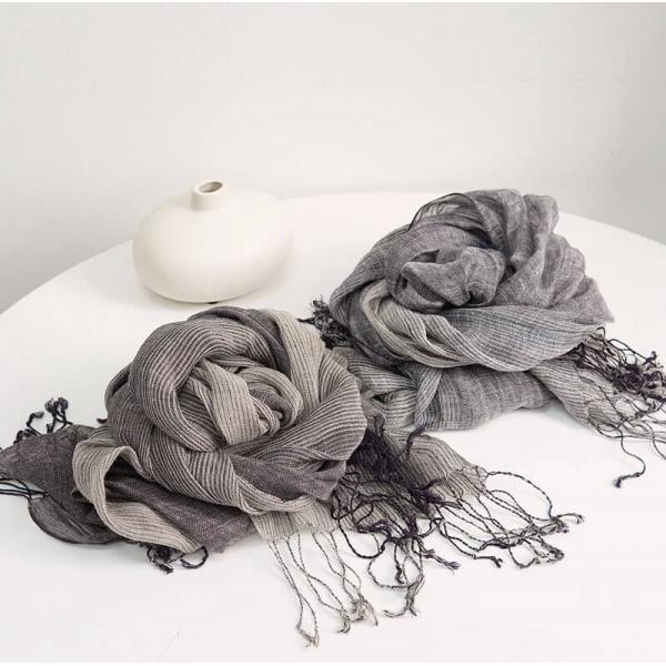 Pinstriped Linen Fringed Multi-Colored Scarf
