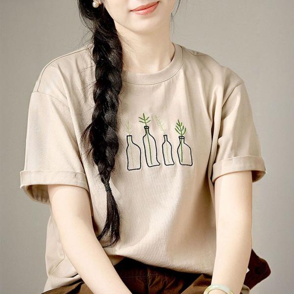 Casual Oversized Bottles Embroidered T-shirt