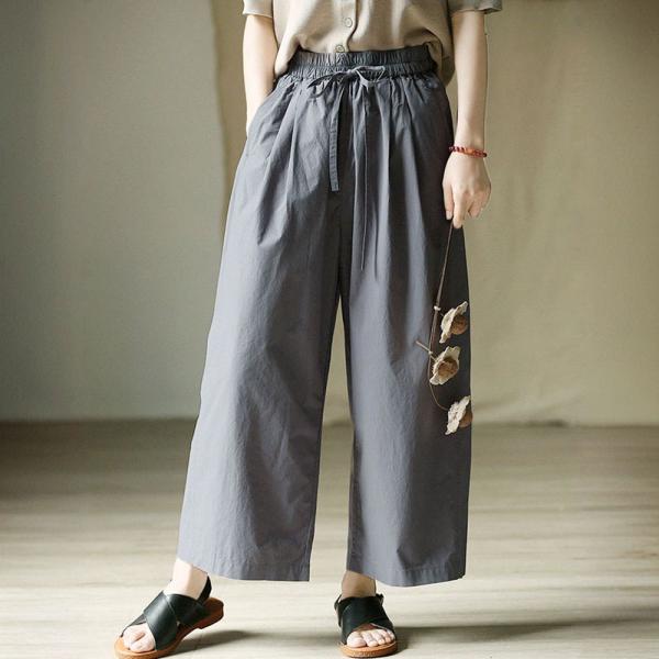 Pastel Gray Wide Leg Cotton Paperbag Pants