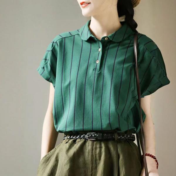 Casual Cotton Summer Vertical Stripes Polo T-shirt