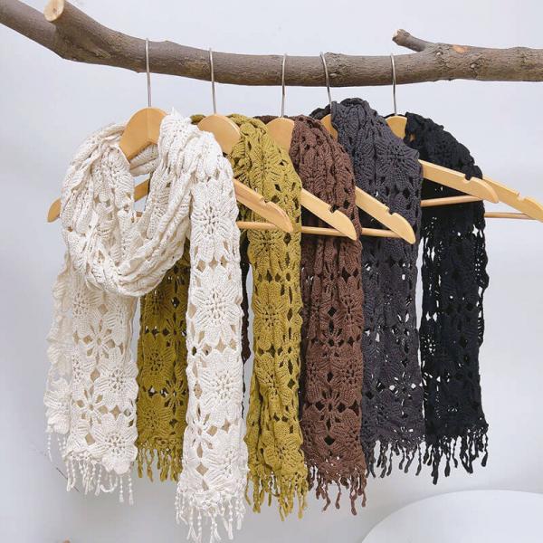 Elegant Cotton Fringed Crochet Scarf