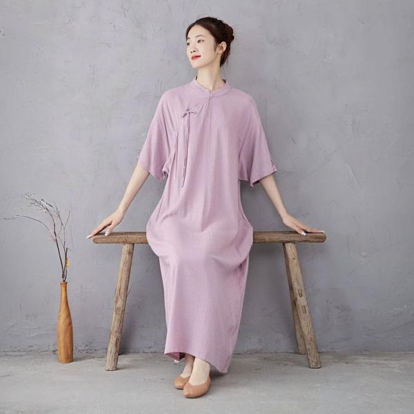 Tassel Frog Button Loose Silky Jacquard Qipao Dress