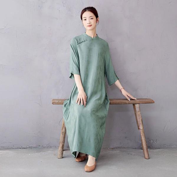 Summer Loose Silky Chinese Maxi Cheongsam
