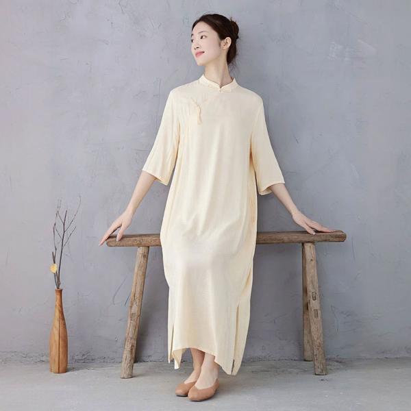 Baby Yellow Mandarin Collar Neo Chinese Dress