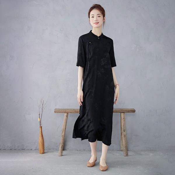 Side Slit Penoy Jacquard Modern Qipao Dress