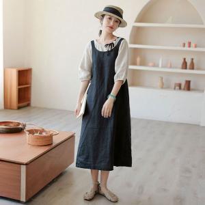 Beach Style Linen Loose Sundress Open Back Holiday Maxi Dress