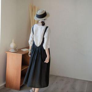 Beach Style Linen Loose Sundress Open Back Holiday Maxi Dress