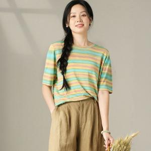 Colorful Chunky Striped Cozy Casual T-shirt